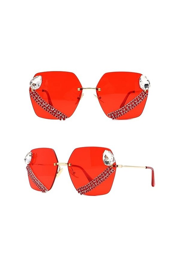 Diamants Lunettes de Soleil sans Monture Femmes Hommes Brillant Strass Punk Lunettes de Soleil Lunettes Nuances UV400, 3, Tai