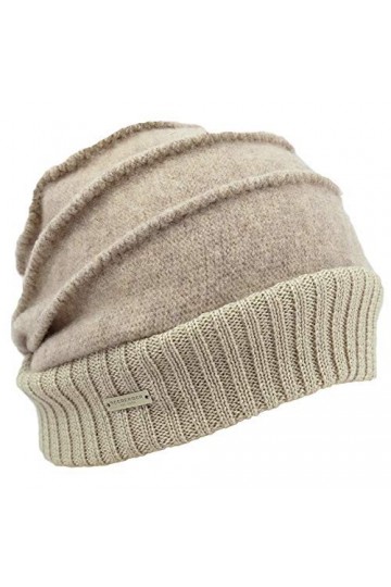 Seeberger Bonnet de marche avec coutures en zigzag en laine vierge - Beige - Taille Unique