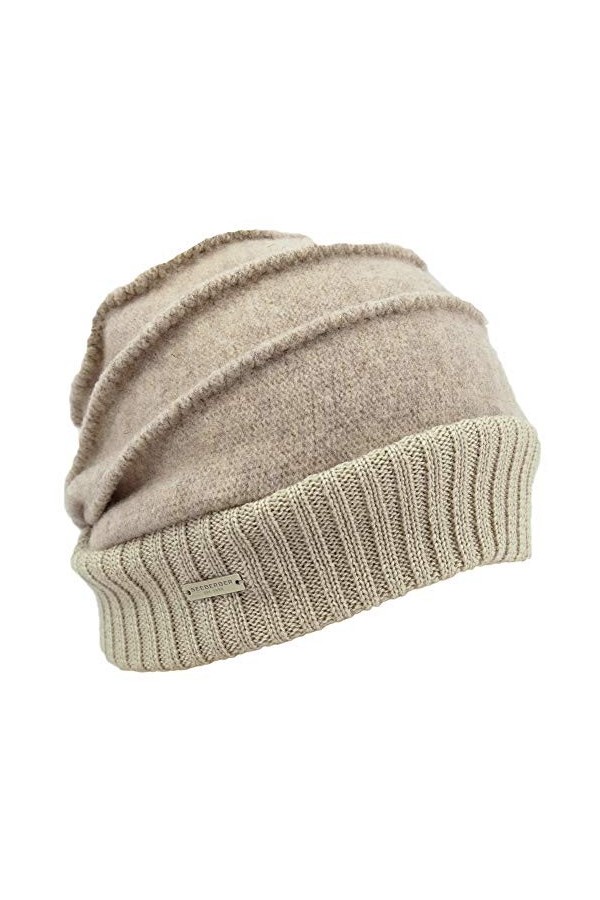 Seeberger Bonnet de marche avec coutures en zigzag en laine vierge - Beige - Taille Unique