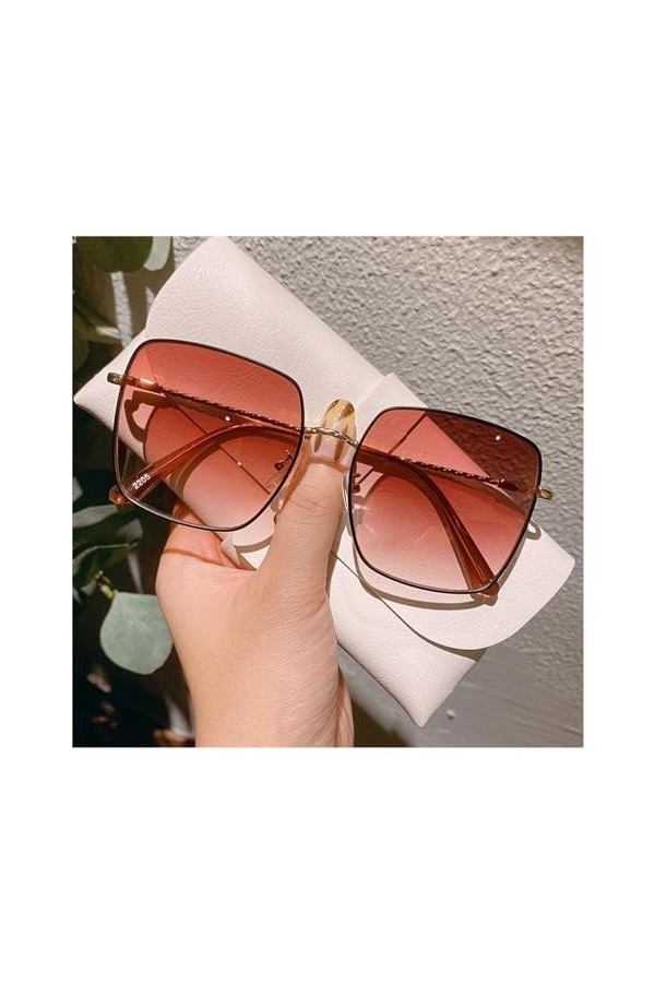 EkeNoz Carré Grand Cadre Lunettes De Soleil Femmes Métal Vacances en Plein Air Plage Conduite UV400 Lunettes De Soleil Color