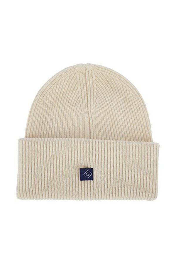 GANT D2. Rib Knit Beanie Bonnet, Cream, Taille Unique Femme