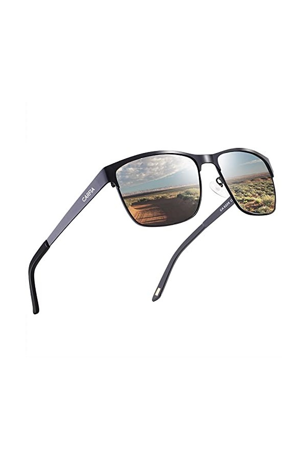Carfia Lunettes de Soleil Polarisées Hommes UV Protection Cadre Réglable en Métal léger pour la Pêche Conduite