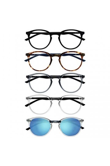 OPULIZE Met Pack 5 Lunettes De Lecture Avec Lecteur Soleil Rond Noir Brun Gris Transparent Hommes Femmes RRRRS60-127CC +2,50