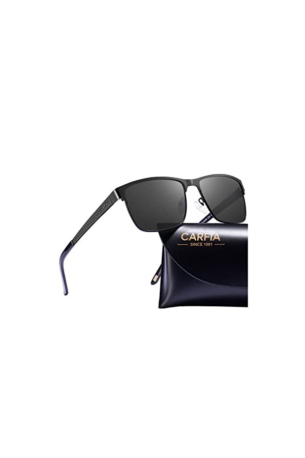 Carfia Lunettes de Soleil Polarisées Hommes UV Protection Cadre Réglable en Métal léger pour la Pêche Conduite