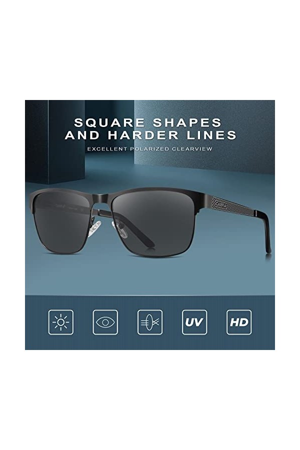 Carfia Lunettes de Soleil Polarisées Hommes UV Protection Cadre Réglable en Métal léger pour la Pêche Conduite