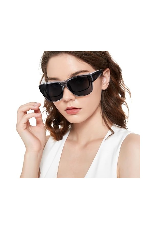 LVIOE Lunettes de soleil polarisées enveloppantes pour femme/homme, protection UV pour conduite, Noir/transparent