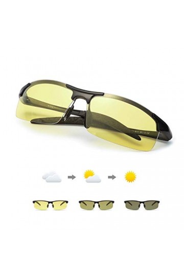 TJUTR Lunettes de Conduite de nuit Lunettes Photochromiques Polarisées Homme Métal Cadre - UVA UVB Protection Noir/Jaune Pho