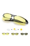 TJUTR Lunettes de Conduite de nuit Lunettes Photochromiques Polarisées Homme Métal Cadre - UVA UVB Protection Noir/Jaune Pho