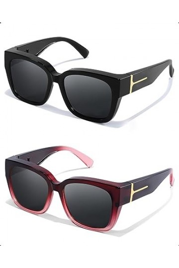 SIPHEW Lot de 2 lunettes de soleil polarisées pour femme, Dégradé rouge + noir