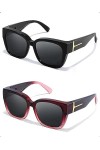 SIPHEW Lot de 2 lunettes de soleil polarisées pour femme, Dégradé rouge + noir