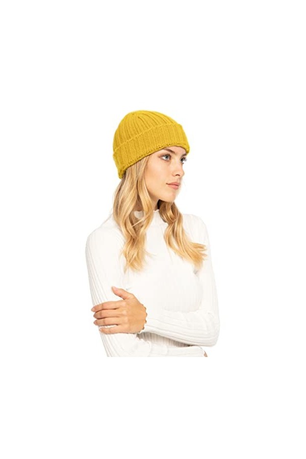 Marine Cashmere - Chapeau/Casquette en Cachemire pour Femme, 100% Fil de Cachemire Doux, fabriqué en Italie Moutarde 