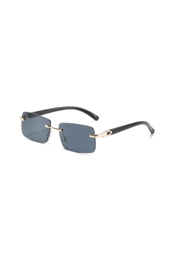 MUTYNE Lunettes de Soleil Classiques sans Monture Femmes Lunettes de Soleil rectangulaires carrées en métal Femme, Noir, Tail