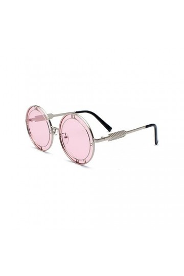 HPIRME Lunettes de soleil dété Lunettes de soleil pour hommes et femmes Lunettes de soleil rondes UV400, argent w rose, tail
