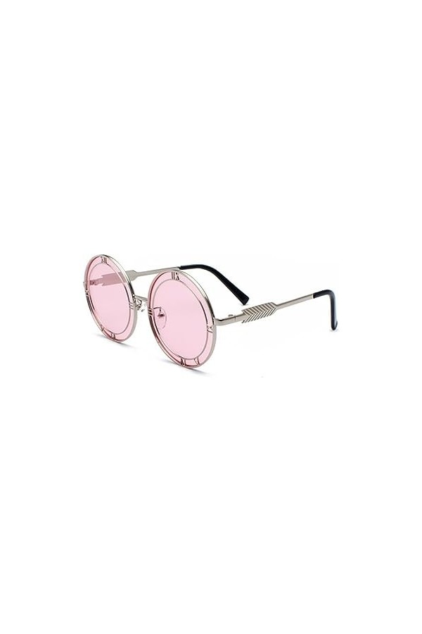 HPIRME Lunettes de soleil dété Lunettes de soleil pour hommes et femmes Lunettes de soleil rondes UV400, argent w rose, tail