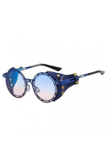 HPIRME Lunettes de soleil punk surdimensionnées pour hommes et femmes, nuances métalliques rondes, Steampunk, Vintage UV400, 