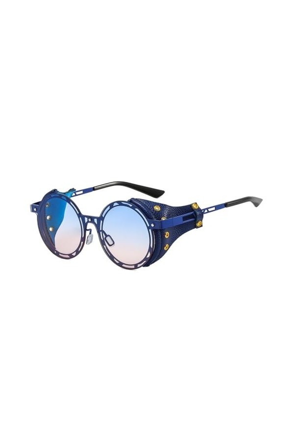 HPIRME Lunettes de soleil punk surdimensionnées pour hommes et femmes, nuances métalliques rondes, Steampunk, Vintage UV400, 