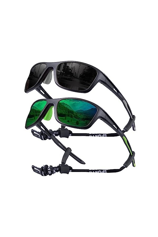 OKH Lot de 2 paires de lunettes de soleil polarisées pour homme et femme - Protection UV400 - Avec sangle en corde