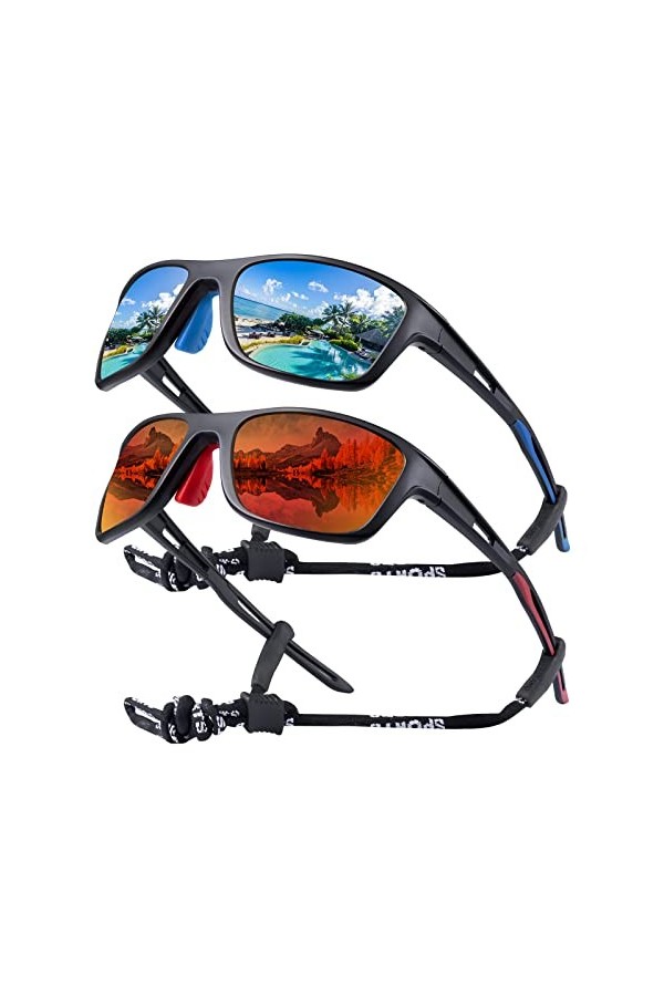 OKH Lot de 2 paires de lunettes de soleil polarisées pour homme et femme - Protection UV400 - Avec sangle en corde