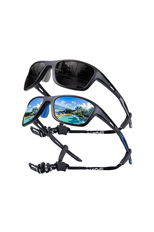 OKH Lot de 2 paires de lunettes de soleil polarisées pour homme et femme - Protection UV400 - Avec sangle en corde