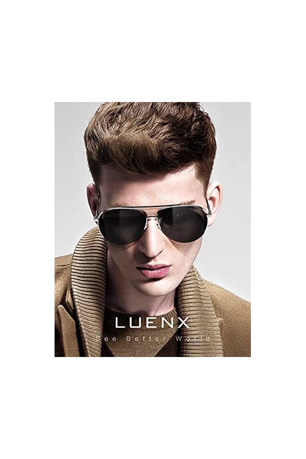 Lunettes de soleil daviateur polarisées en métal Luenx, pour homme et femmes, cadre large, 60 mm, adaptées pour la conduite,