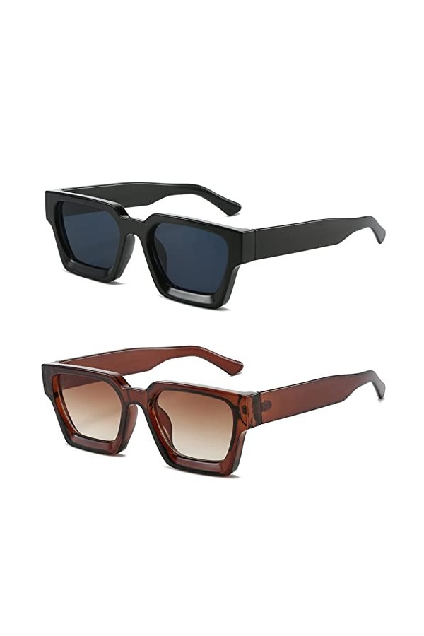 YAMEIZE Rectangulaires Rétro Lunettes de Soleil-pour Femmes avec Protection UV400 Carrée à la Mode