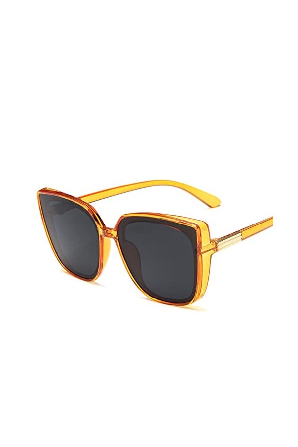 SUYGGCK Lunettes de soleil surdimensionnées en plastique pour femme - Style rétro - UV400-5 - Orange/gris