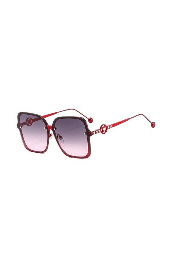 HCHES Lunettes de Soleil Femmes Lunettes de Soleil carrées surdimensionnées Femme Vintage métal Diamant dégradé Lunettes UV40