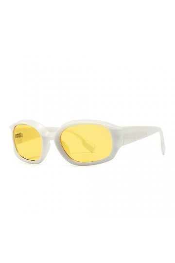 Ovale Femmes Lunettes de Soleil Vintage Bonbons Couleur Lunettes Hommes Petit Cadre Gris Jaune Lunettes de Soleil, Blanc jaun