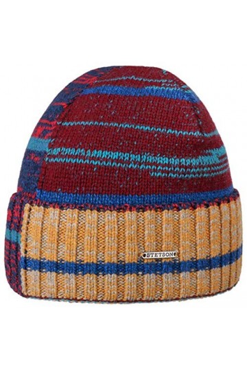 STETSON Bonnet en Laine Patchwork Femme/Homme - Beanie à Revers pour lhiver avec Automne-Hiver - Taille Unique Rouge