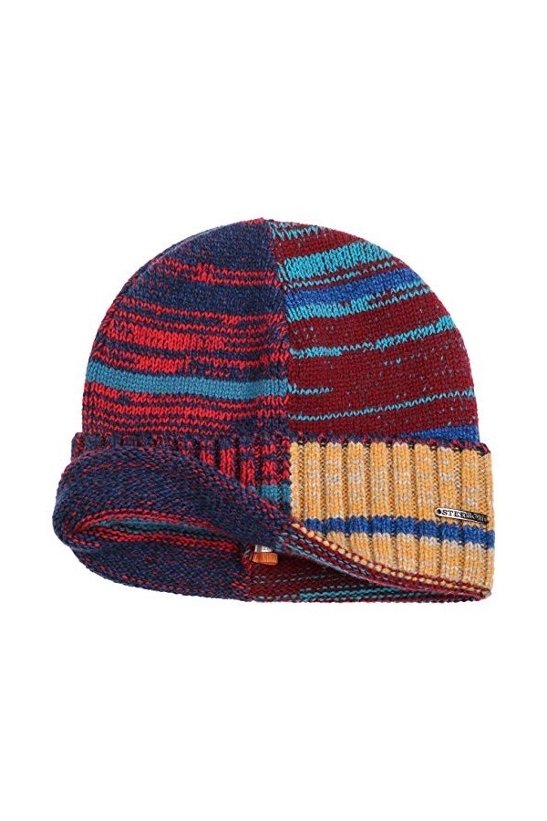 STETSON Bonnet en Laine Patchwork Femme/Homme - Beanie à Revers pour lhiver avec Automne-Hiver - Taille Unique Rouge