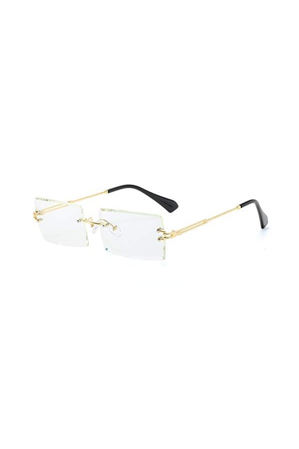 YUELUQU Y2K Lunettes de soleil rectangulaires sans monture rétro pour homme et femme Transparent, Doré/transparent, Medium