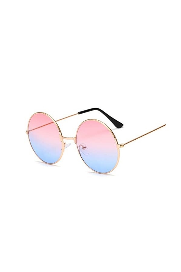 COTCLO Lunettes de soleil rétro rondes roses pour homme - Lunettes de soleil pour femme - En alliage miroir - Noir/gris doré