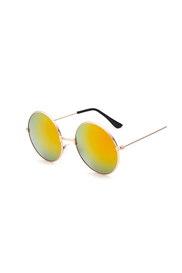 COTCLO Lunettes de soleil rétro rondes roses pour homme - Lunettes de soleil pour femme - En alliage miroir - Noir/gris doré