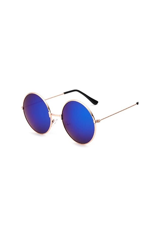 COTCLO Lunettes de soleil rétro rondes roses pour homme - Lunettes de soleil pour femme - En alliage miroir - Noir/gris doré