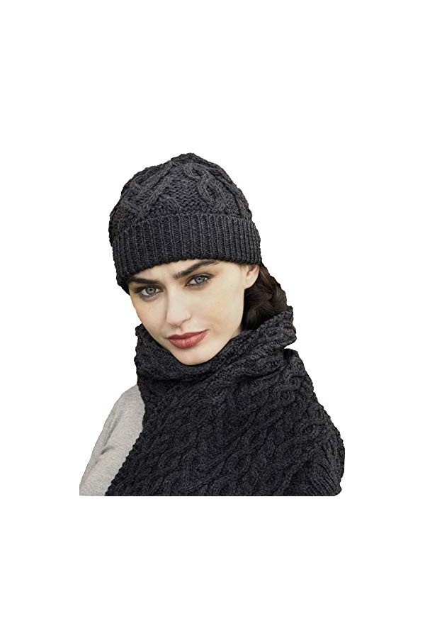 Aran Crafts Womens Irish Knitted Wool Soft Heart Pattern Scarf X4942-SGRY 