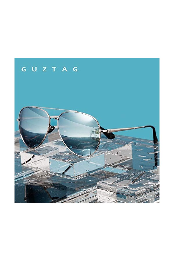 GUZTAG Lunettes de soleil polarisées pour homme classique unisexe Lunettes daviateur UV400 Protection G8259, bleu, Medium