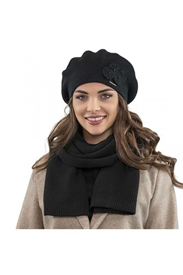 VIVISENCE Béret+Écharpe Classique Et Élégant Idéal pour Hiver 7006Kmpl, Noir,UNI