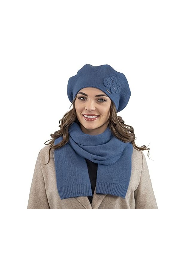 VIVISENCE Béret+Écharpe Classique Et Élégant Idéal pour Hiver 7006Kmpl, Gris Foncé,UNI