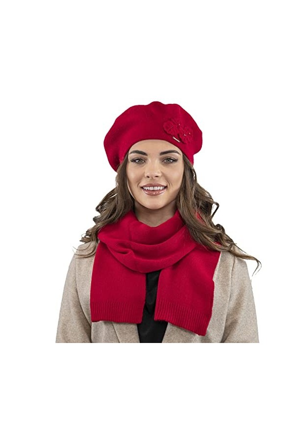 VIVISENCE Béret+Écharpe Classique Et Élégant Idéal pour Hiver 7006Kmpl, Gris Foncé,UNI
