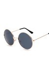 COTCLO Lunettes de soleil rétro rondes roses pour homme - Lunettes de soleil pour femme - En alliage miroir - Noir/gris doré