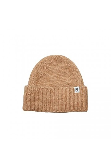 Becksöndergaard Lenny Beanie Bonnet en tricot côtelé pour femme avec revers - 51 % alpaga/49 % coton, Praline, taille unique
