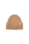 Becksöndergaard Lenny Beanie Bonnet en tricot côtelé pour femme avec revers - 51 % alpaga/49 % coton, Praline, taille unique