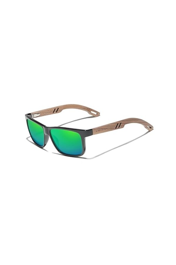 KINGSEVEN Marque Design TR90 + Lunettes de soleil en bois de noyer faites à la main pour homme Polarisées Accessoires Lunette