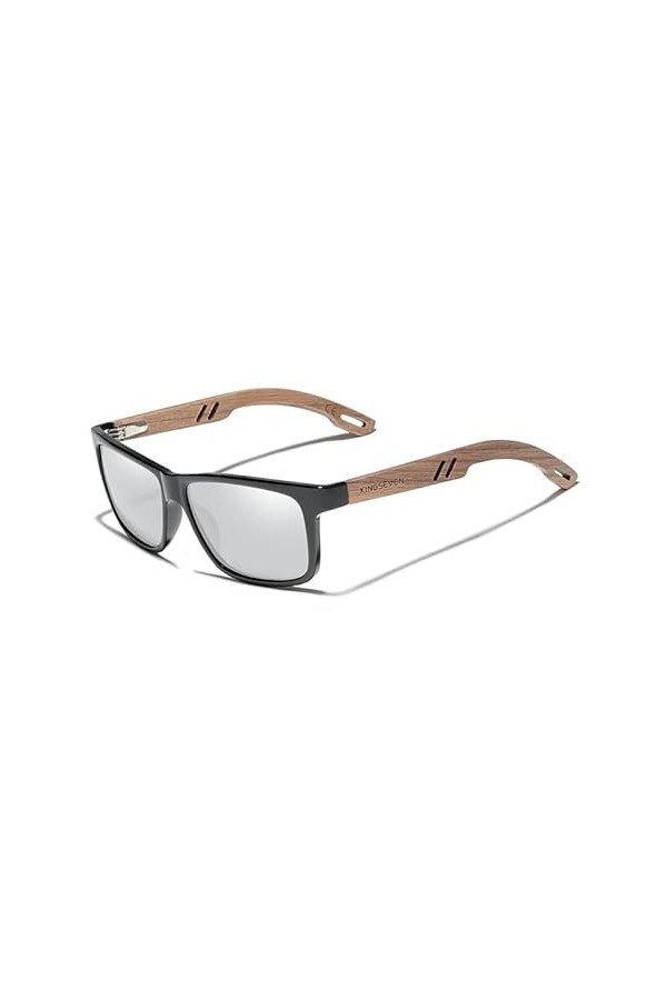 KINGSEVEN Marque Design TR90 + Lunettes de soleil en bois de noyer faites à la main pour homme Polarisées Accessoires Lunette