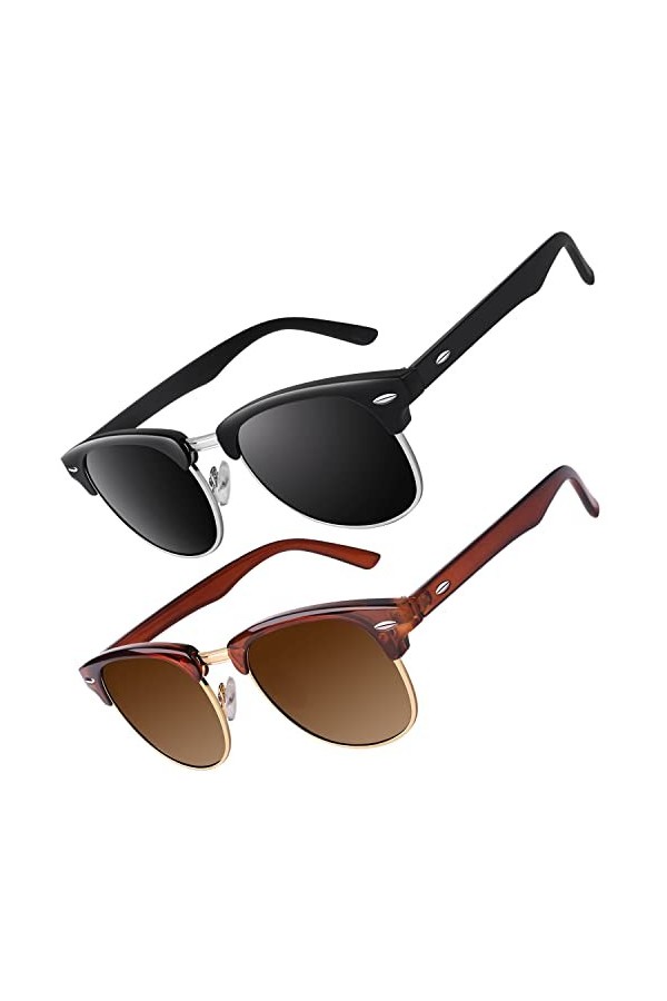 CGID Lunettes de Soleil Homme Femme Polarisées UV400 Classique Rétro Demi Monture Lunettes