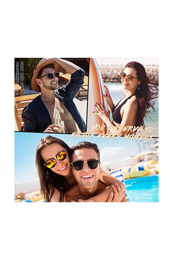 CGID Lunettes de Soleil Homme Femme Polarisées UV400 Classique Rétro Demi Monture Lunettes