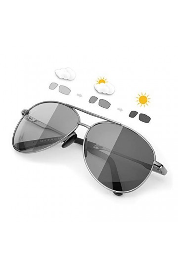 TJUTR Lunettes de soleil photochromiques polarisées pour homme et femme, Noir pistolet.