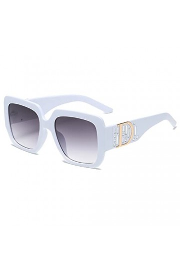 HPIRME Lunettes de soleil carrées pour femmes hommes Big Frame Lunettes de soleil Retro Ladies Male Eyewear, Blanc, taille un