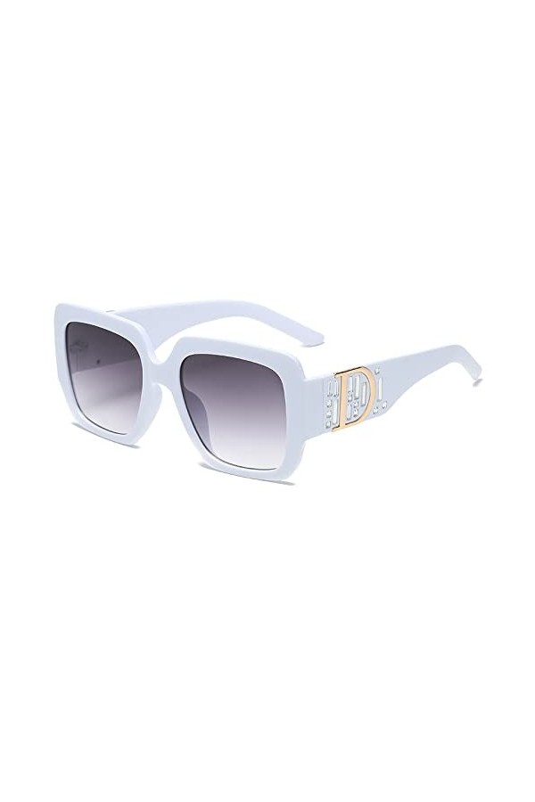 HPIRME Lunettes de soleil carrées pour femmes hommes Big Frame Lunettes de soleil Retro Ladies Male Eyewear, Blanc, taille un