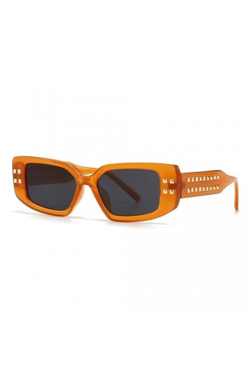 MUTYNE Mode Luxe Rivets Décoration Lunettes de Soleil Femmes Carrés Nuances UV400 Hommes Thé Bleu Lunettes de Soleil, Orange 